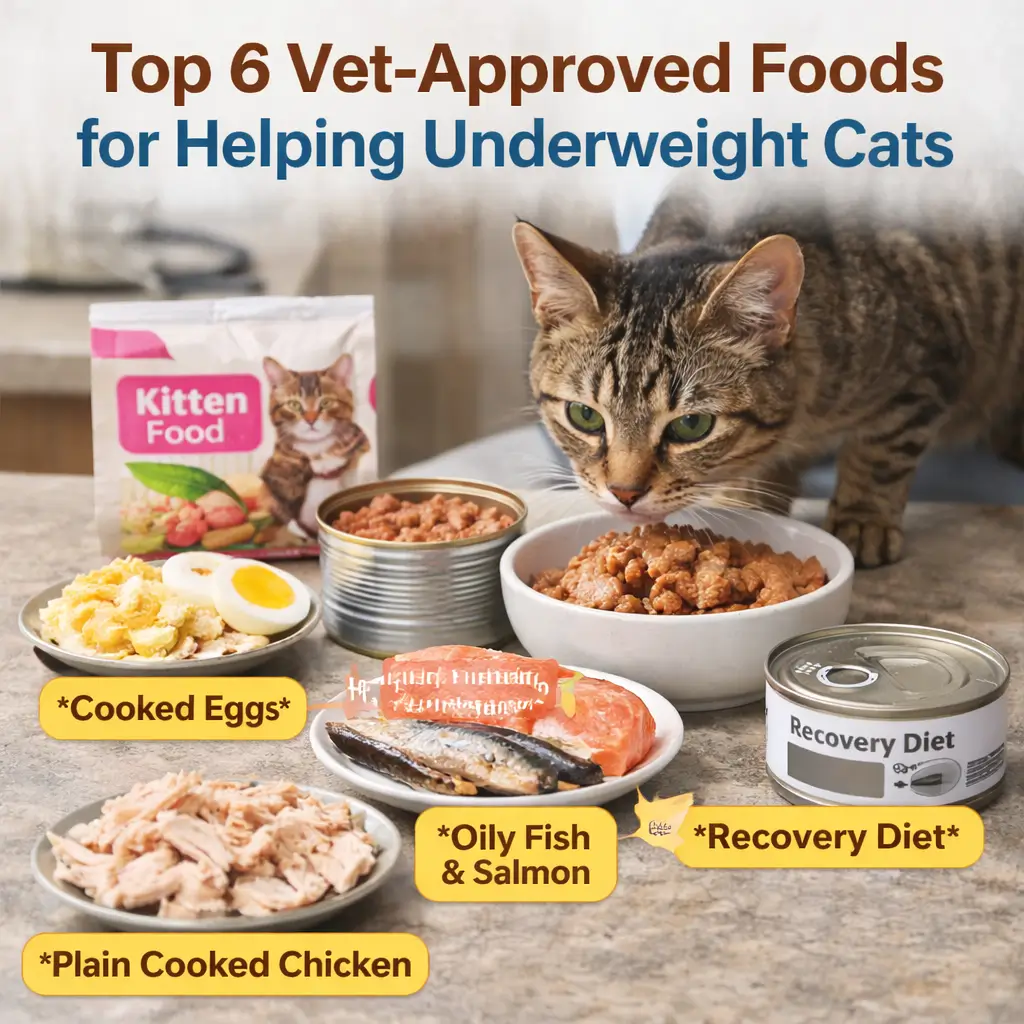 Vet-approved foods including wet food and protein sources for cat weight gain
