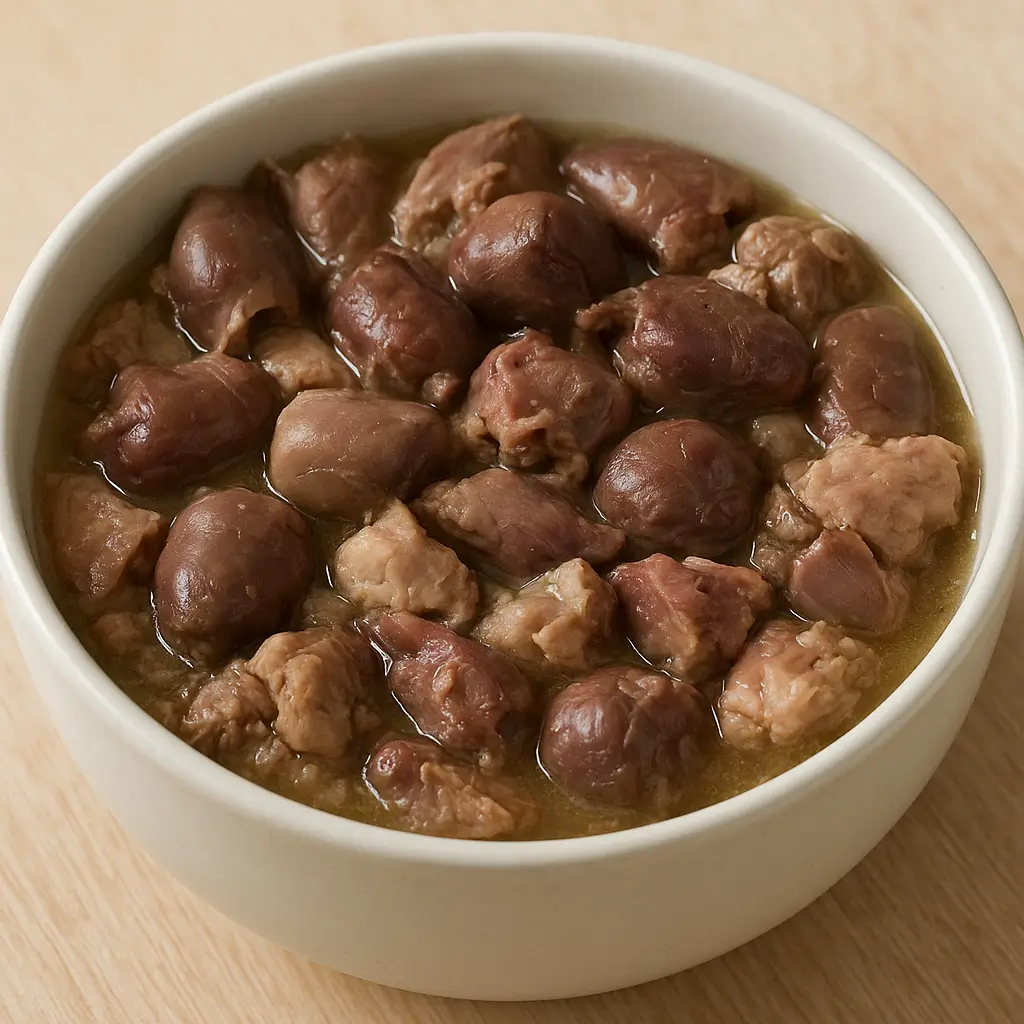 Homemade cat food recipes with chicken hearts and gizzards, a taurine-rich homemade meal supporting cat heart and vision health.