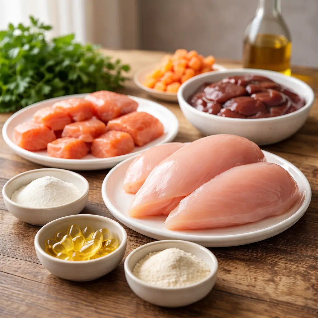 How to Make Cat Food Recipes using fresh meat and essential supplements like taurine and fish oil for balanced nutrition
