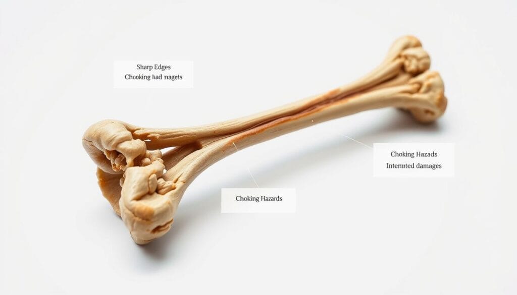 A detailed close-up of a cat's skeletal leg bone, prominently displayed against a stark white background. The bone is partially obscured by translucent overlays highlighting potential safety risks and hazards, such as sharp edges, choking hazards, and internal damage. Subtle shadows and strategic lighting create depth and emphasize the bone's fragility. The overall composition conveys a sense of caution and concern, drawing the viewer's attention to the potential dangers of cats consuming bones. A detailed close-up of a cat's skeletal leg bone, prominently displayed against a stark white background. The bone is partially obscured by translucent overlays highlighting potential safety risks and hazards, such as sharp edges, choking hazards, and internal damage. Subtle shadows and strategic lighting create depth and emphasize the bone's fragility. The overall composition conveys a sense of caution and concern, drawing the viewer's attention to the potential dangers of cats consuming bones.