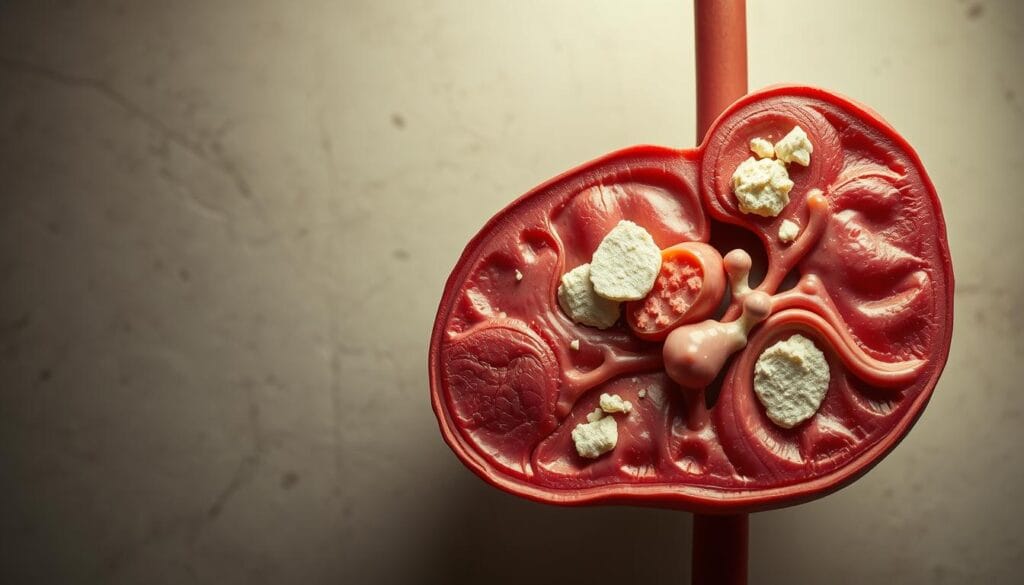 A detailed anatomical illustration of the risks of excessive protein and fat intake. In the foreground, a cross-section of a human organ, such as the liver or kidney, showcasing the accumulation of fat deposits and protein buildup. In the middle ground, a series of molecular structures representing the complex metabolic processes involved in the breakdown and storage of these macronutrients. In the background, a muted color palette with subtle textures, conveying a sense of scientific inquiry and the potential health consequences of imbalance. Rendered with a clean, technical style using a medium format camera lens, with soft, even lighting to emphasize the subject matter. A detailed anatomical illustration of the risks of excessive protein and fat intake. In the foreground, a cross-section of a human organ, such as the liver or kidney, showcasing the accumulation of fat deposits and protein buildup. In the middle ground, a series of molecular structures representing the complex metabolic processes involved in the breakdown and storage of these macronutrients. In the background, a muted color palette with subtle textures, conveying a sense of scientific inquiry and the potential health consequences of imbalance. Rendered with a clean, technical style using a medium format camera lens, with soft, even lighting to emphasize the subject matter.