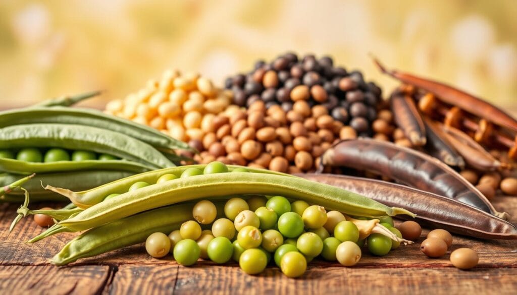 A vibrant still life showcasing various types of peas safe for feline consumption. In the foreground, a selection of green, yellow, and purple pea pods sit atop a rustic wooden surface, their textures and colors vividly captured. In the middle ground, small piles of shelled peas in earthy tones create a visually appealing arrangement. The background features a soft, blurred backdrop, perhaps a gentle meadow or garden, to convey a sense of natural, wholesome goodness. The lighting is warm and natural, highlighting the peas' freshness and vibrancy. The composition is balanced and aesthetically pleasing, inviting the viewer to imagine these nutritious treats as a safe and enjoyable snack for their feline companions. A vibrant still life showcasing various types of peas safe for feline consumption. In the foreground, a selection of green, yellow, and purple pea pods sit atop a rustic wooden surface, their textures and colors vividly captured. In the middle ground, small piles of shelled peas in earthy tones create a visually appealing arrangement. The background features a soft, blurred backdrop, perhaps a gentle meadow or garden, to convey a sense of natural, wholesome goodness. The lighting is warm and natural, highlighting the peas' freshness and vibrancy. The composition is balanced and aesthetically pleasing, inviting the viewer to imagine these nutritious treats as a safe and enjoyable snack for their feline companions.