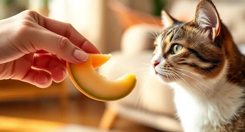 Cat curiously eyeing a melon slice, what fruits can cats eat